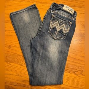 Grace Blue Boot Cut Jeans with Chevron Pocket